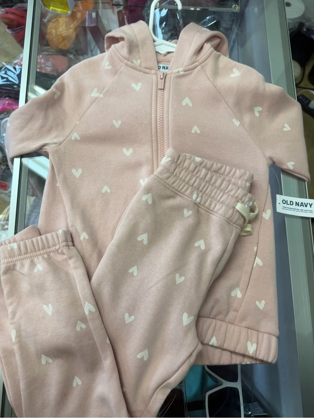 Old Navy Blush Pink Heart Zip Hoodie & Joggers Set